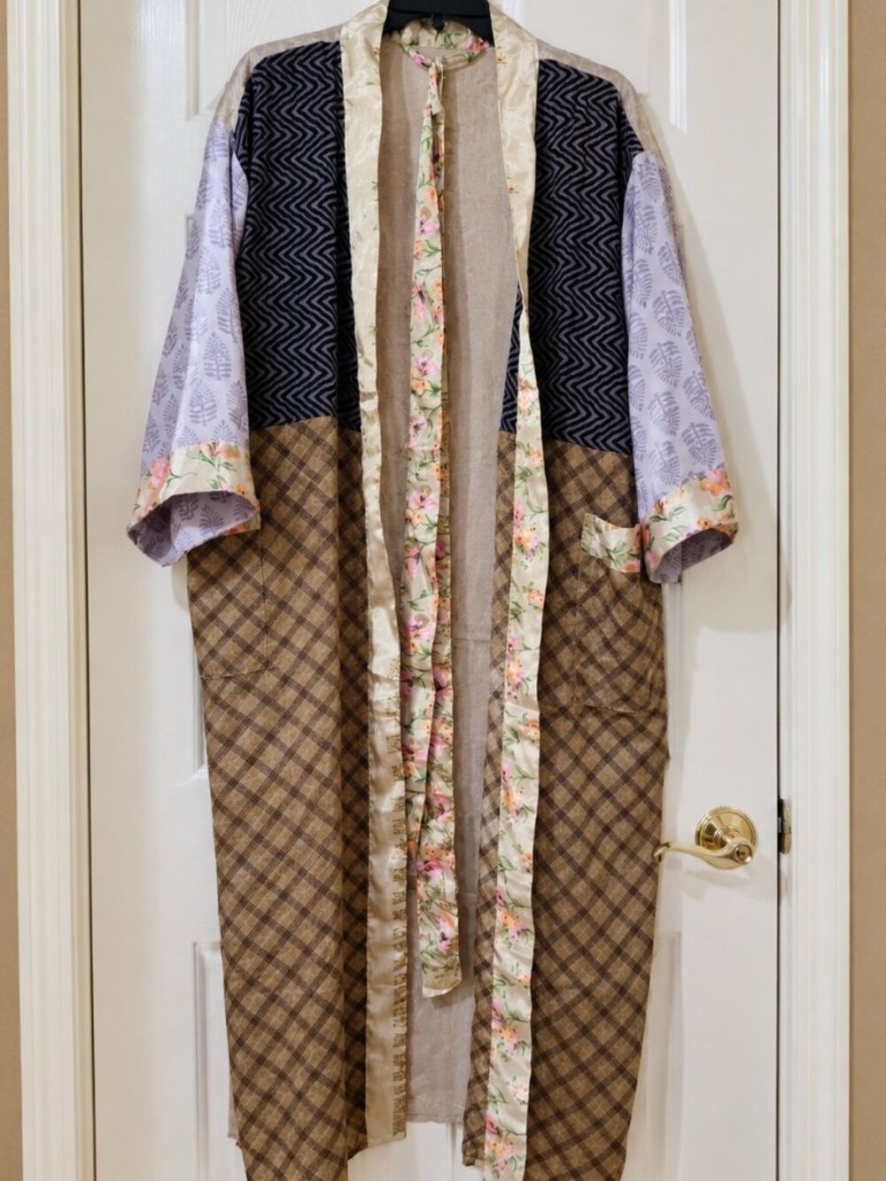 Handmade Women Silk Floral Kimono Robes Gown Dress Beach Cover Dress